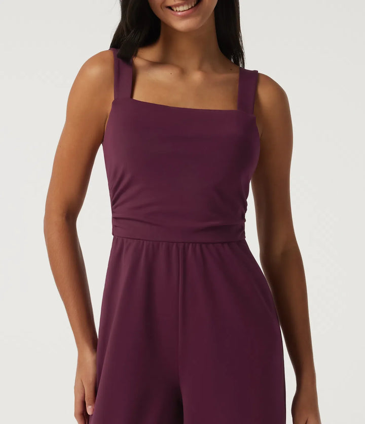 Fyrkantig halsringning ärmlös vida ben fest jumpsuit med fickor och inbyggd BH - Easy Peezy Edition