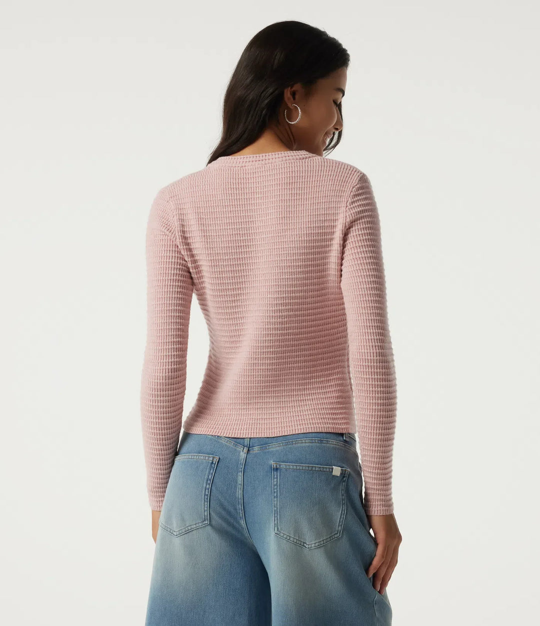 Rund hals långärmad våffelstruktur träning cardigan