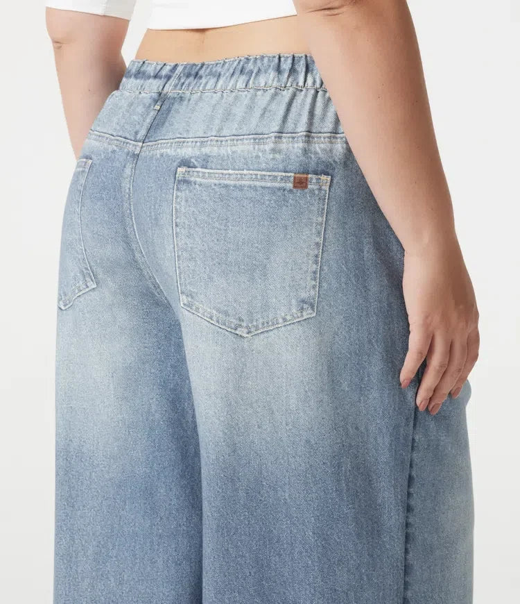 Plusstorlek med medelhög midja denim tryck French terry för vardag mjukisbyxor jeans med fickor