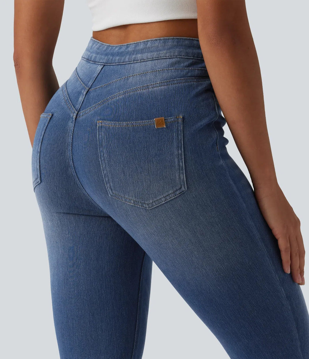 Halara Flex med hög midja och magkontroll denim vardagsleggings med fickor