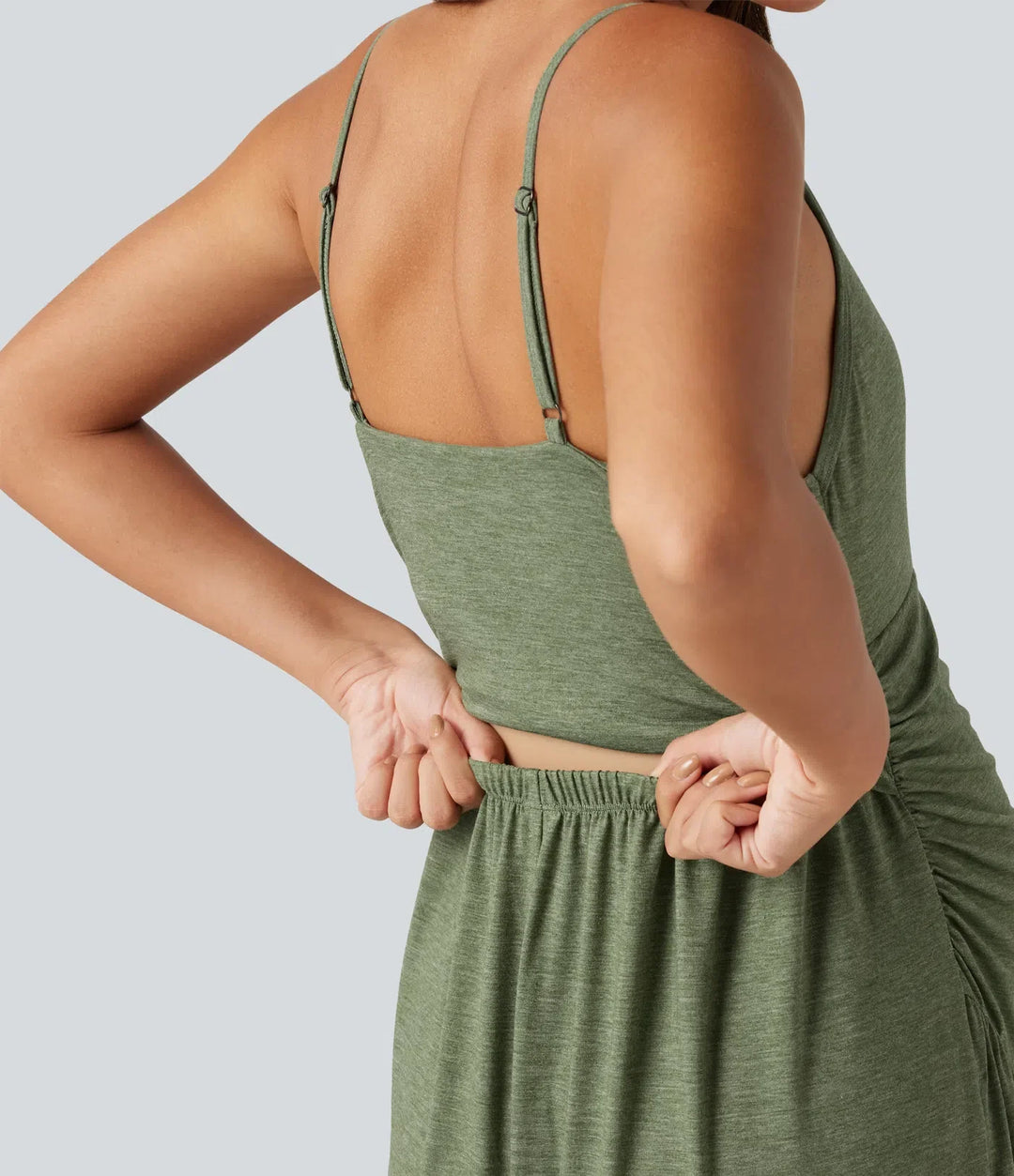 Inbyggd BH rynkat vida ben melerad vardaglig mamma slip jumpsuit med fickor-Easy Peezy Edition