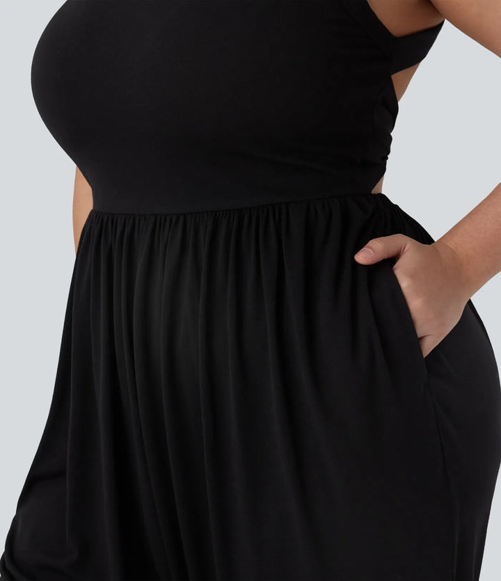 Haremsmodell för vardag plusstorlek jumpsuit med ficka – Easy Peezy-utgåva