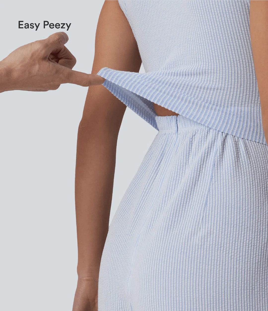 V-ringad ärmlös inbyggd BH randig vardaglig jumpsuit med fickor-Easy Peezy Edition