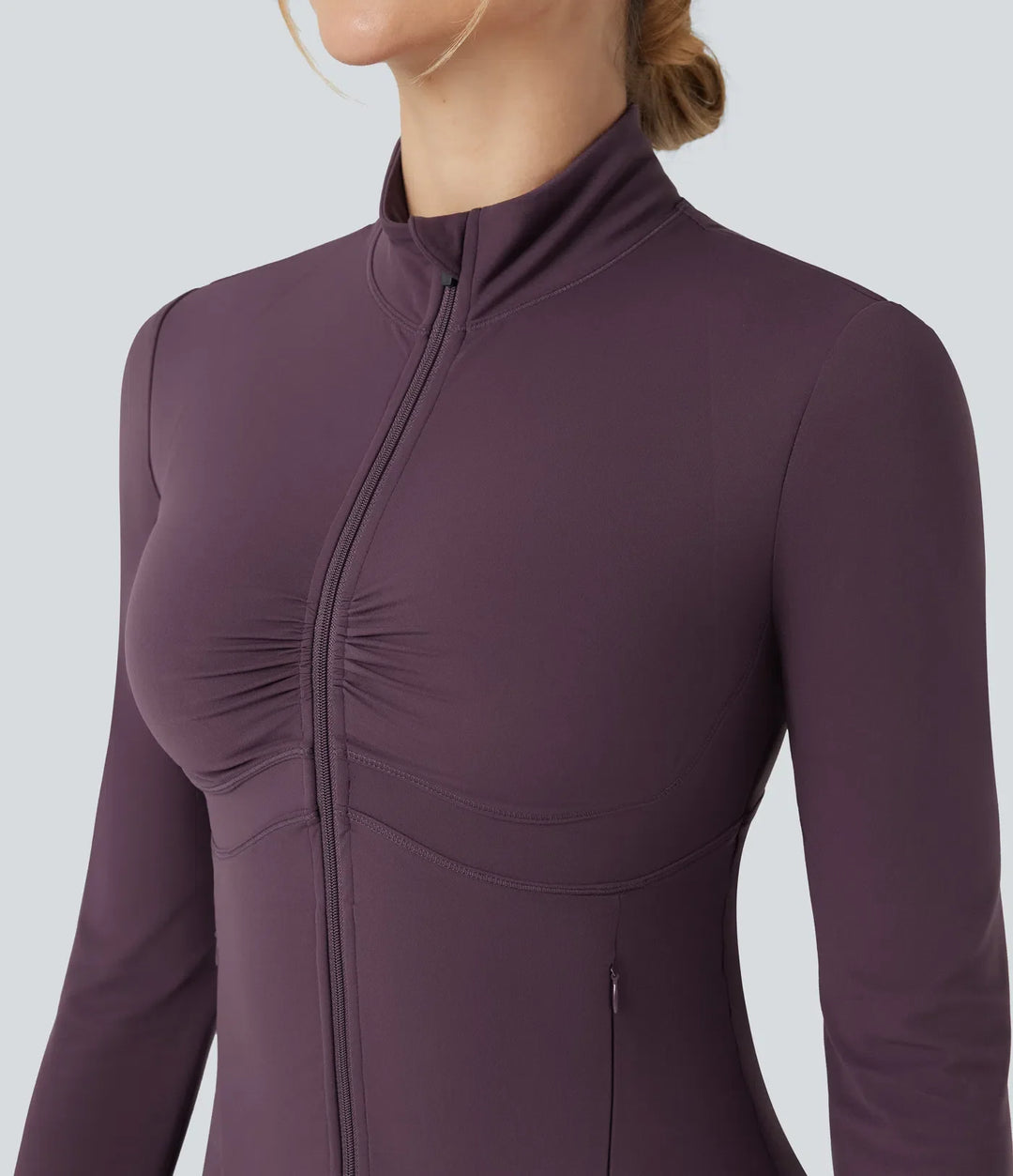 Lyckera UltraSculpt halvpolo rynkat push-upp långärmad tumhål yogajacka med fickor