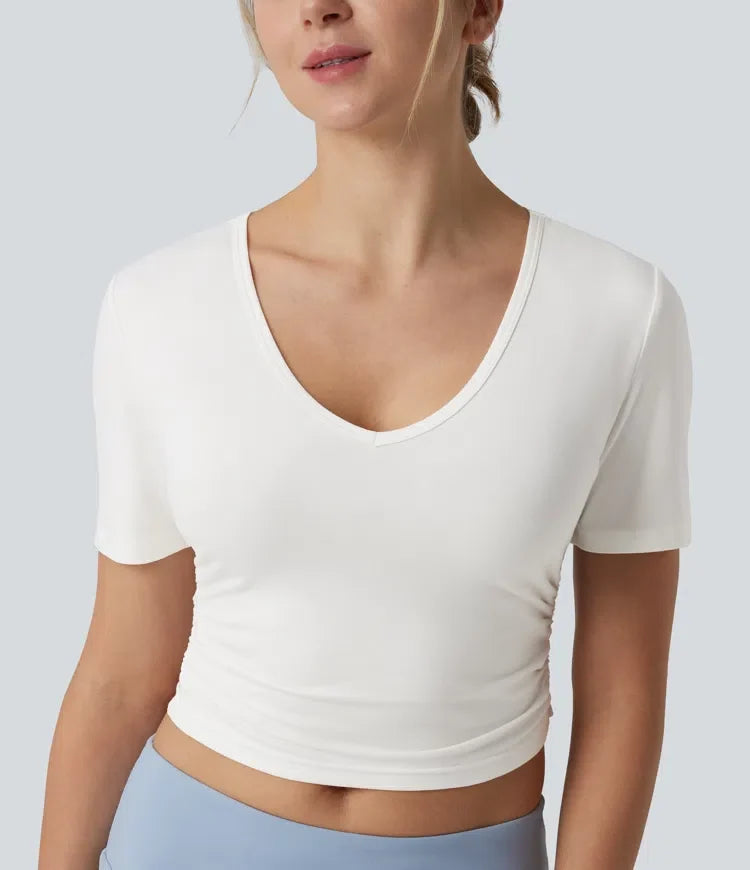 V-ringning kortärmad kort T-shirt för vardag