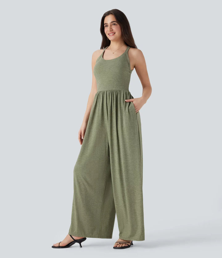 Inbyggd BH vida ben vardaglig jumpsuit med fickor-Easy Peezy Edition