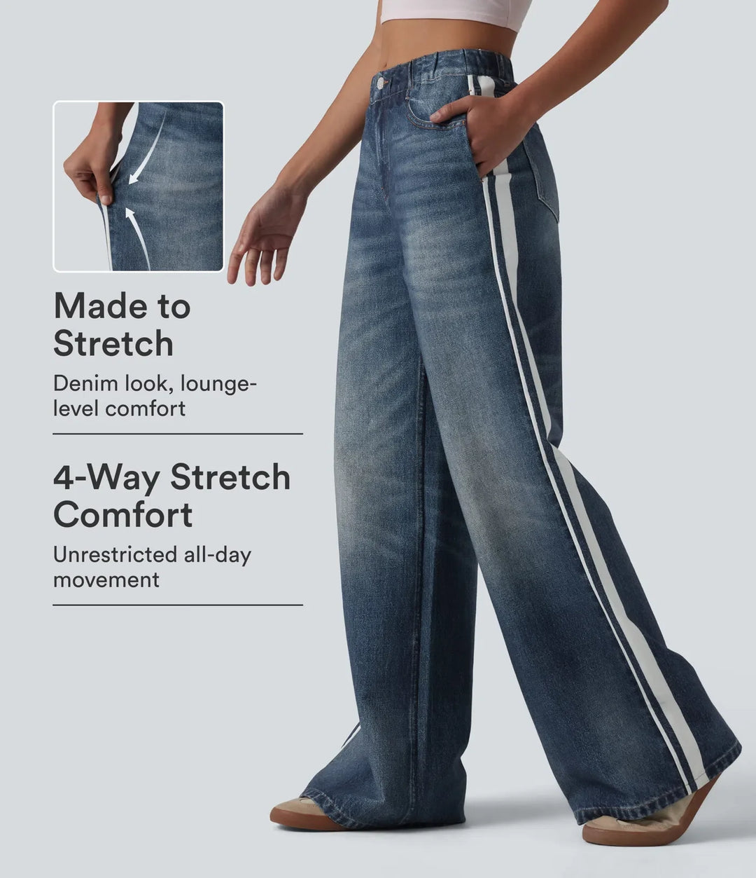 Medelhög midja denim mönster frotté randig vardaglig mjukisbyxor jeans med fickor
