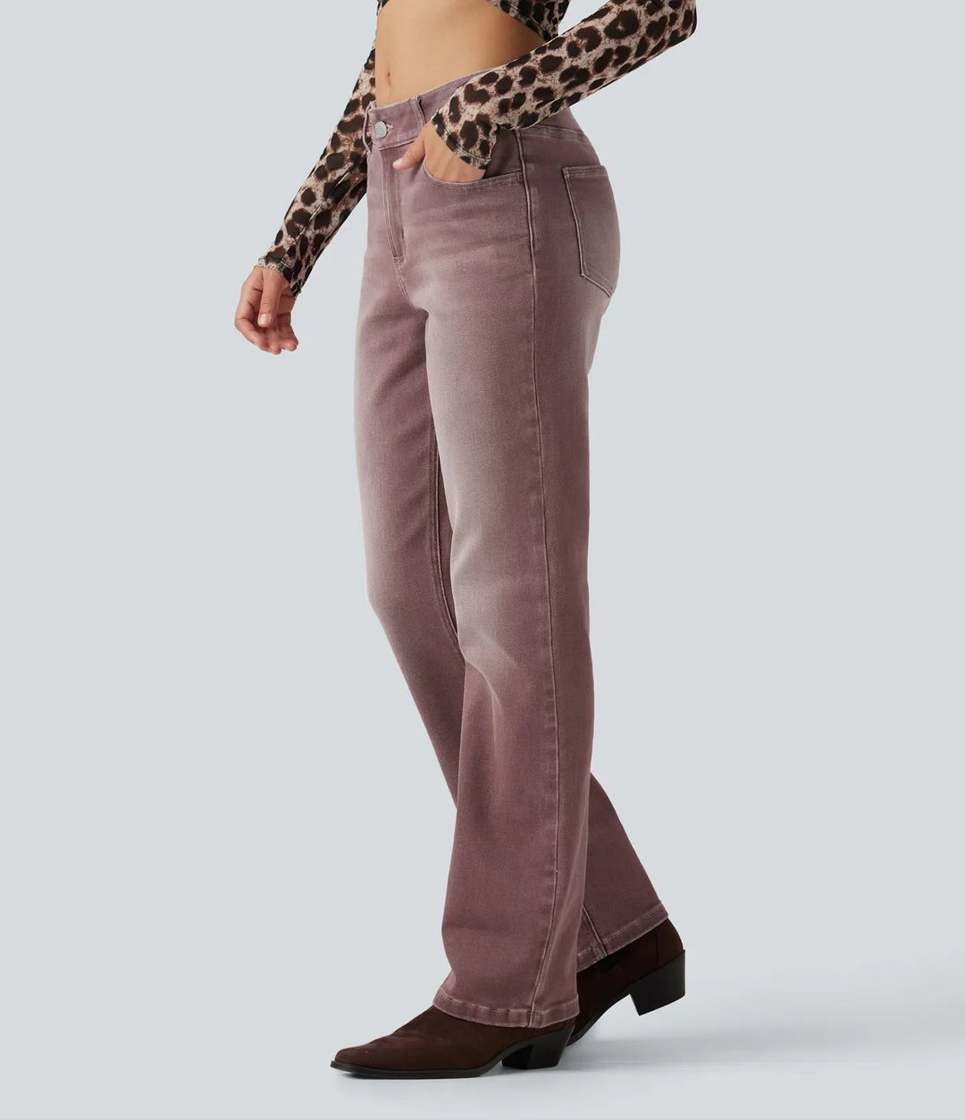 Med låg midja bootcut färgglad vardagsjeans med fickor