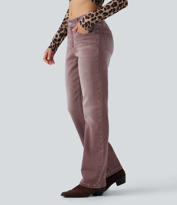 Med låg midja bootcut färgglad vardagsjeans med fickor