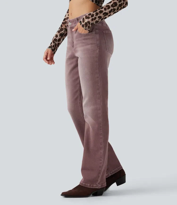 Med låg midja bootcut färgglad vardagsjeans med fickor