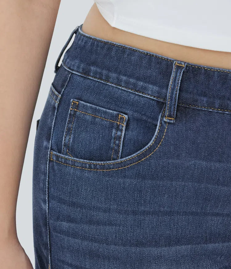 Lyckera Flex högmidjad fickor raka ben tvättad vardaglig plusstorlek jeans
