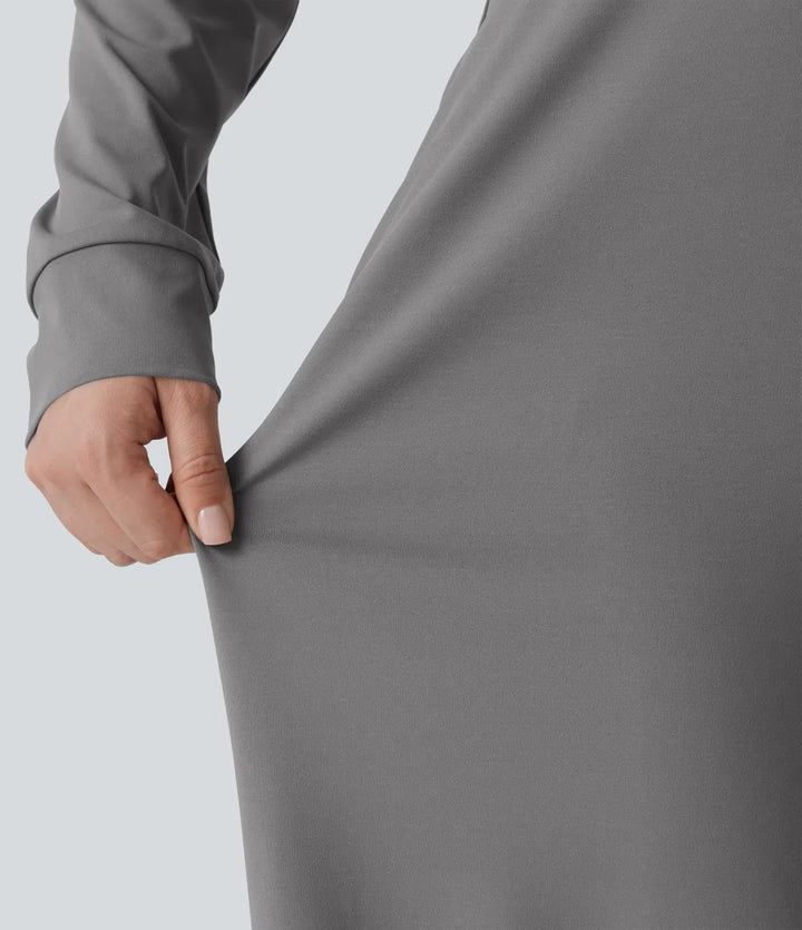 V-ringad långärmad vida ben arbetsjumpsuit med fickor-Easy Peezy Edition