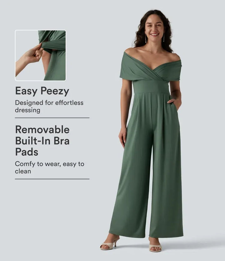 Bara axlar kortärmad inbyggd BH vardaglig jumpsuit med fickor-Easy Peezy Edition