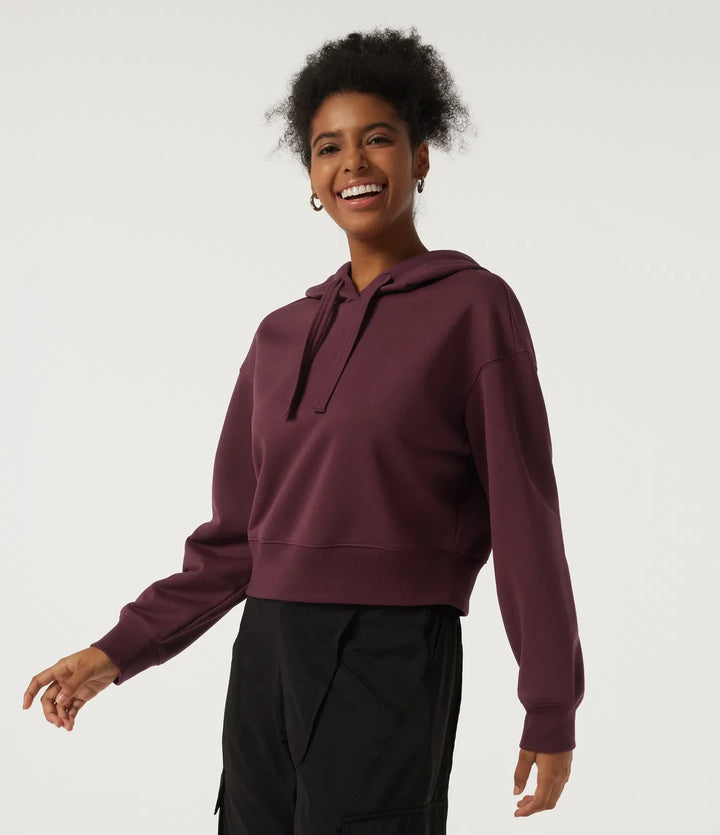 Med huva långärmad fleece yoga sweatshirt