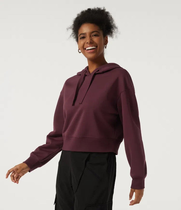 Med huva långärmad fleece yoga sweatshirt