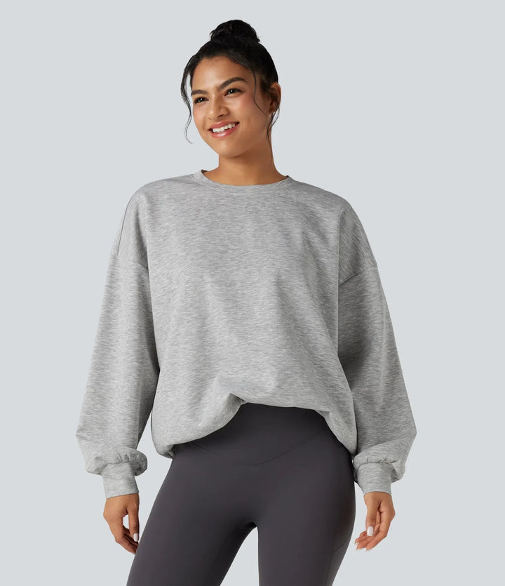 Rund hals långärmad avslappnad vardaglig sweatshirt med fickor
