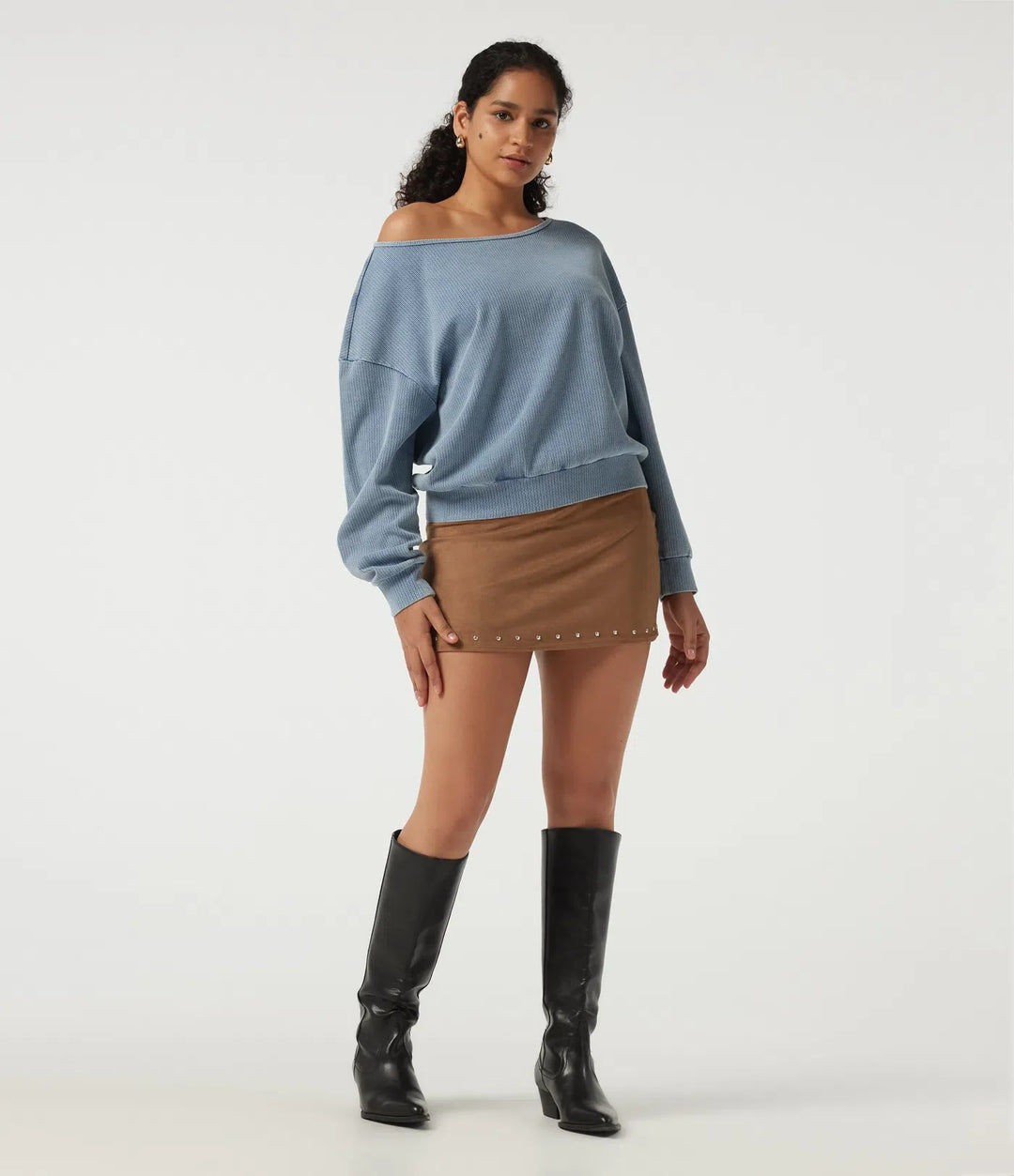 Båtringad lång fladdermusärm vardaglig sweatshirt