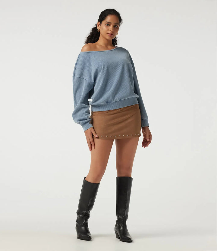 Båtringad lång fladdermusärm vardaglig sweatshirt