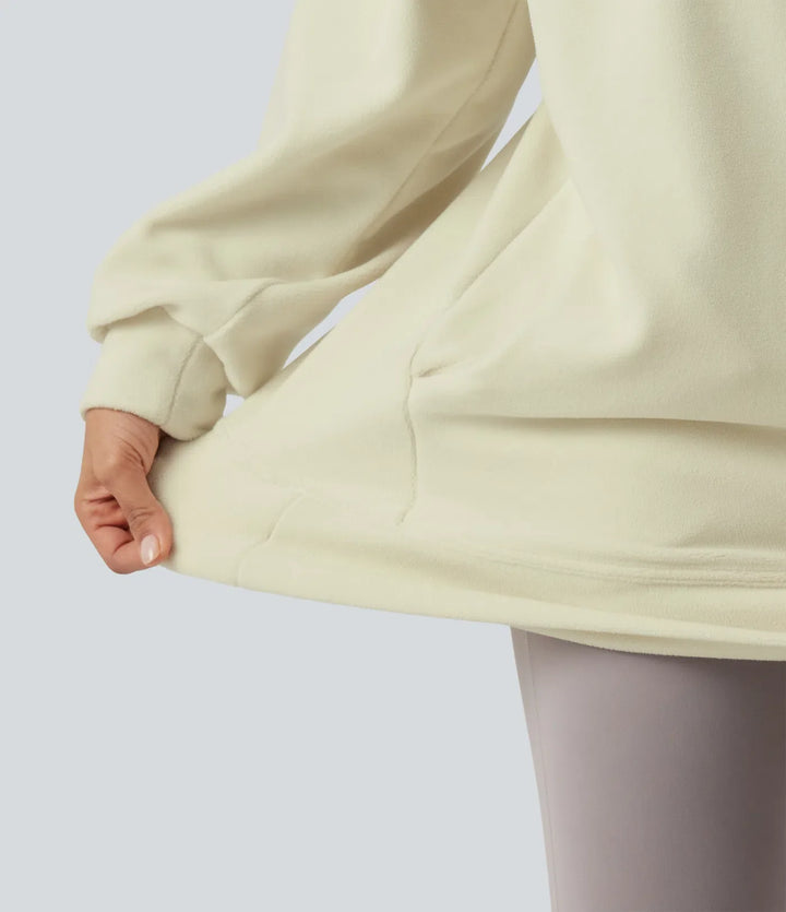 Rund hals långärmad korsad rygg fleece vardaglig sweatshirt med fickor