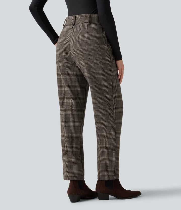 Lyckera Flex högmidjad avsmalnande hundtandsrutig arbetsbyxor med fickor