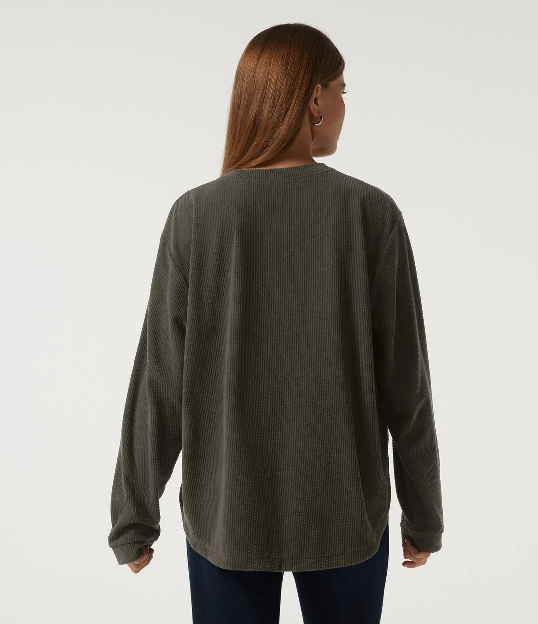 Rund hals långärmad rundad fåll manchester vardaglig sweatshirt