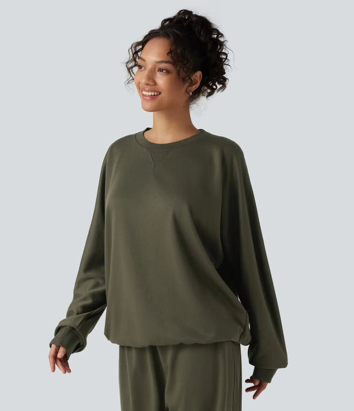 Rund hals långärmad frotté vardaglig sweatshirt
