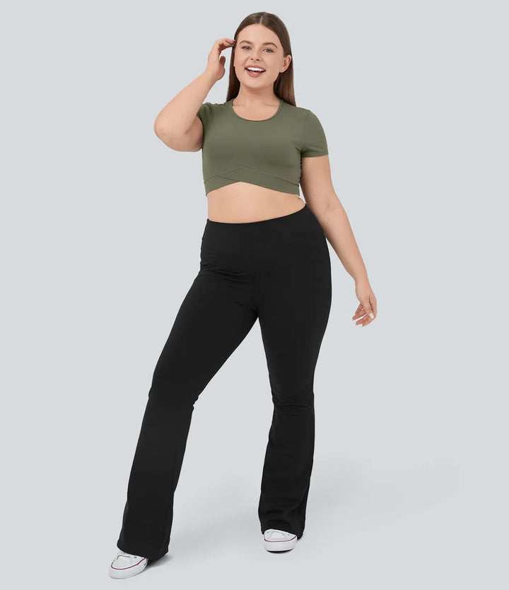 DayStretch högmidjad ficka utsvängd yoga plusstorlek leggings