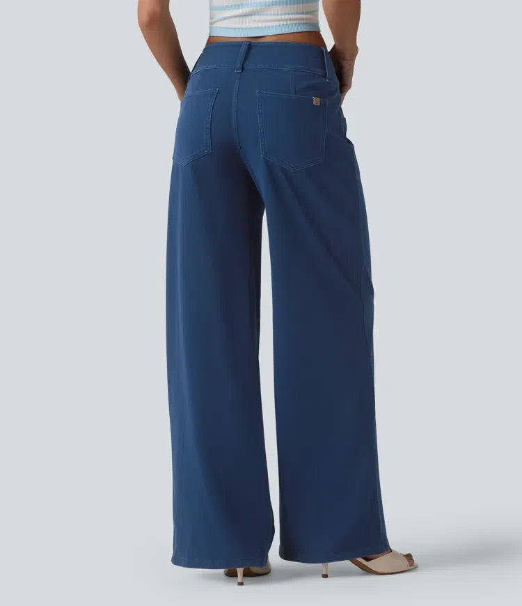Lyckera Flex låg midja raka ben färgstark arbete jeans med fickor