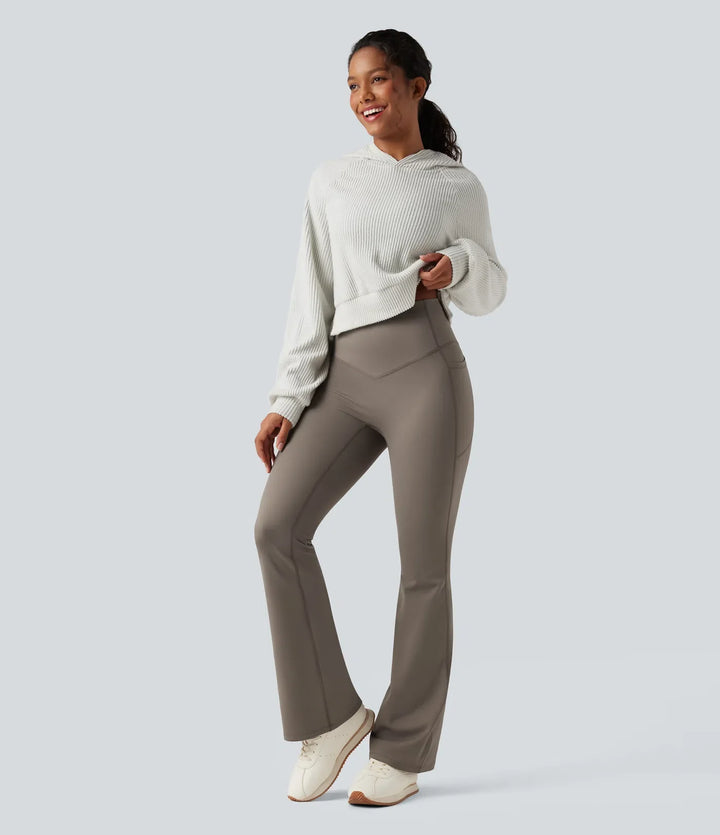 Lyckera UltraSculpt Heat högmidjad magkontroll fleece formande yoga bootcut leggings med fickor