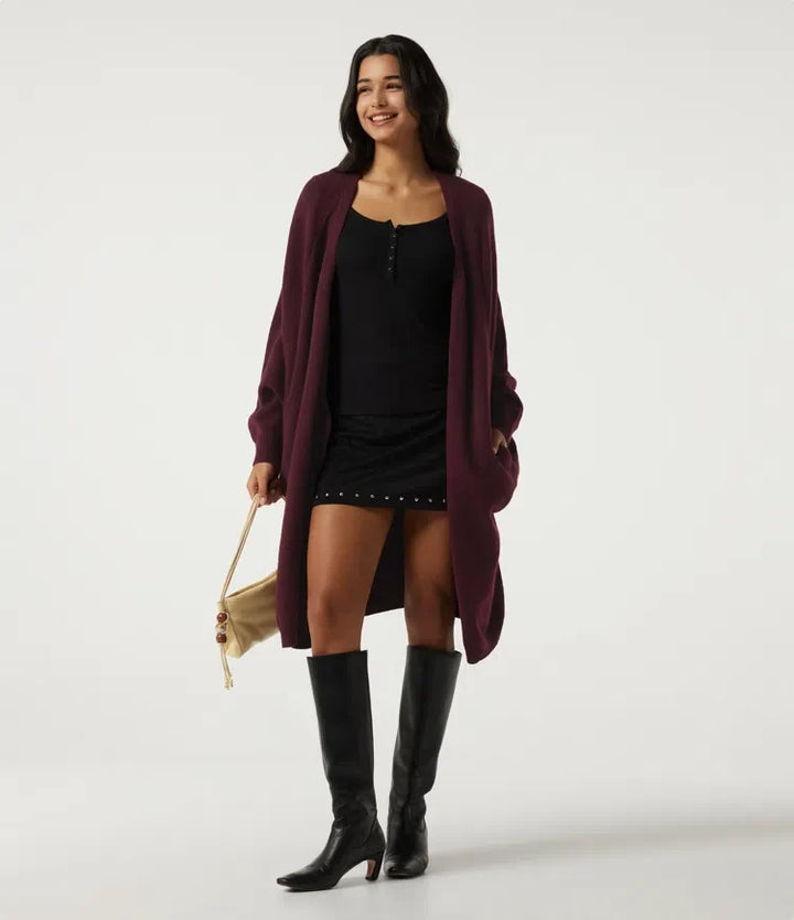 Lång raglanärm vardaglig cardigan med fickor