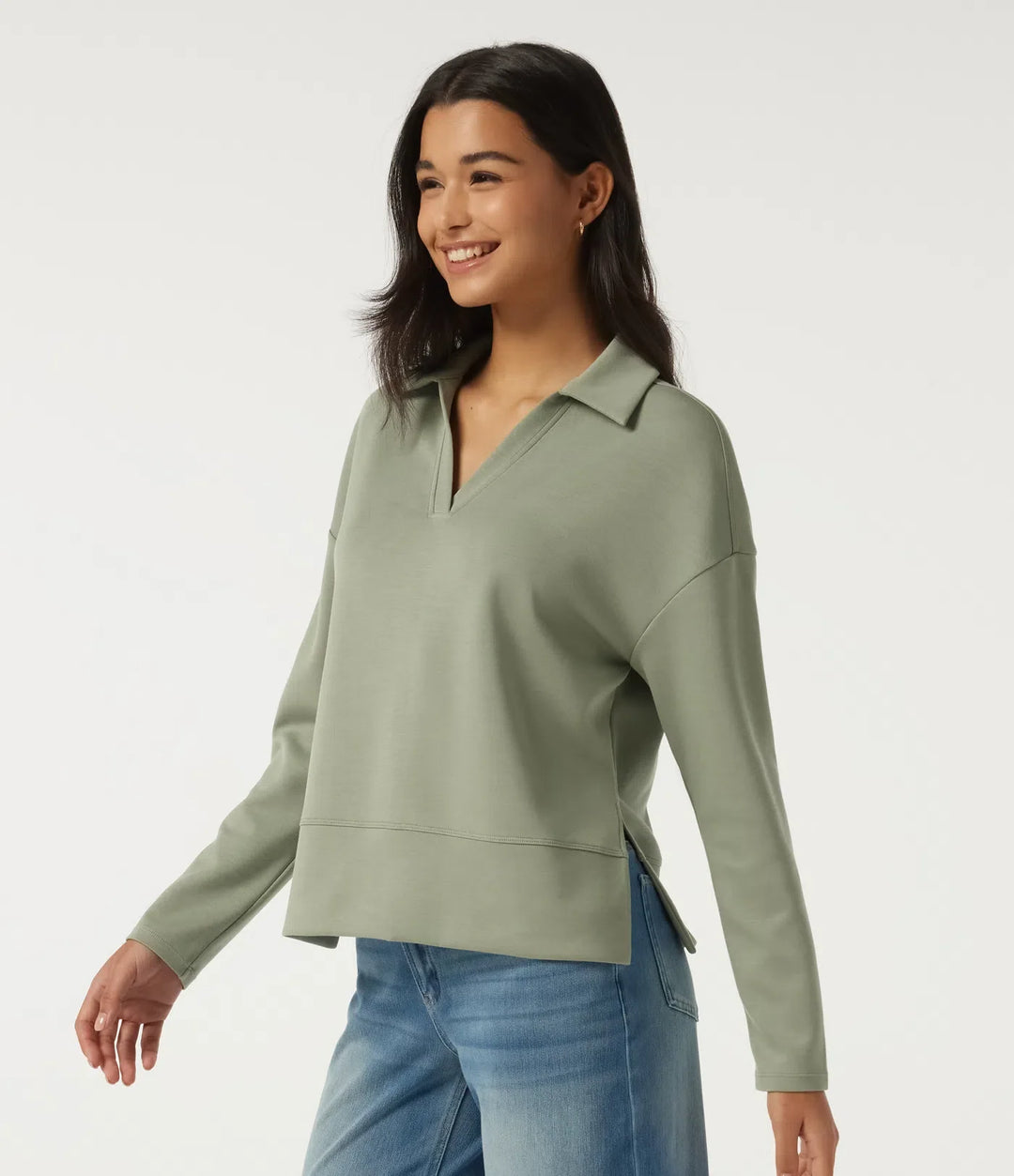 SpacerTek slagkrage långärmad slits fåll vardaglig sweatshirt