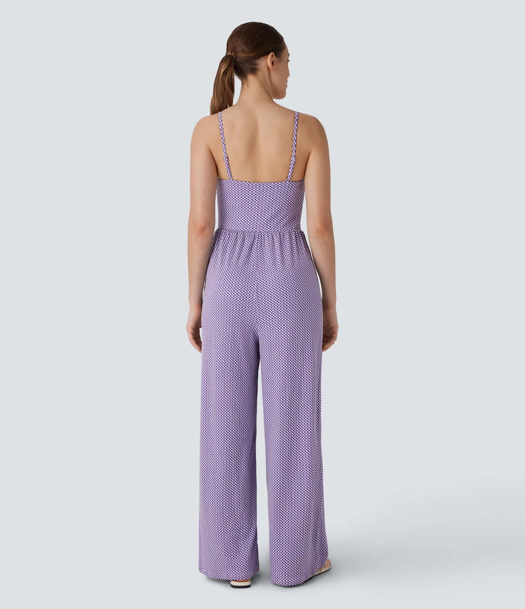Justerbar och avtagbar rem rynkat ficka rutig vardaglig jumpsuit