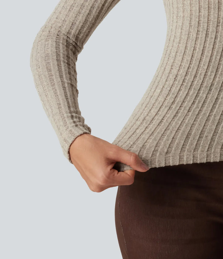 Ribbstickad bara axlar långärmad inbyggd bh vardagstopp
