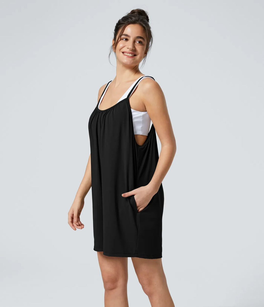 Spaghetti ficka enfärgad vida ben vardaglig jumpsuit