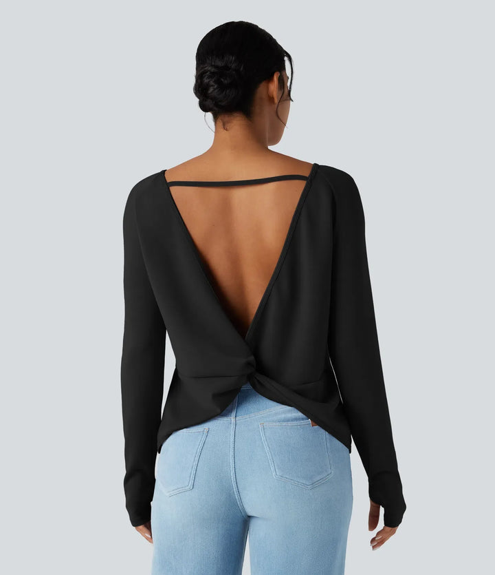 SpacerTek rygglös vriden långärmad tumhål vardaglig sweatshirt med fickor