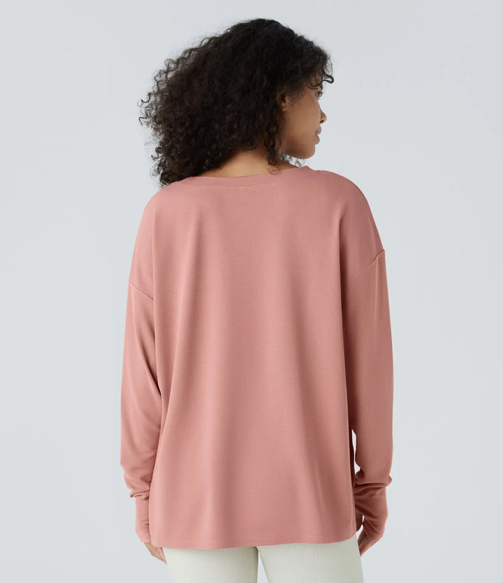 Front tumhål våffelstruktur vardaglig sweatshirt