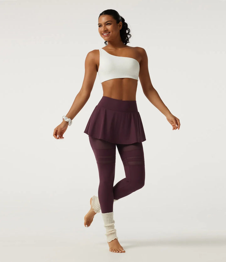 SoftlyZero Airy med medelhög midja plisserad kontrastmesh dansleggings med kjol med fickor