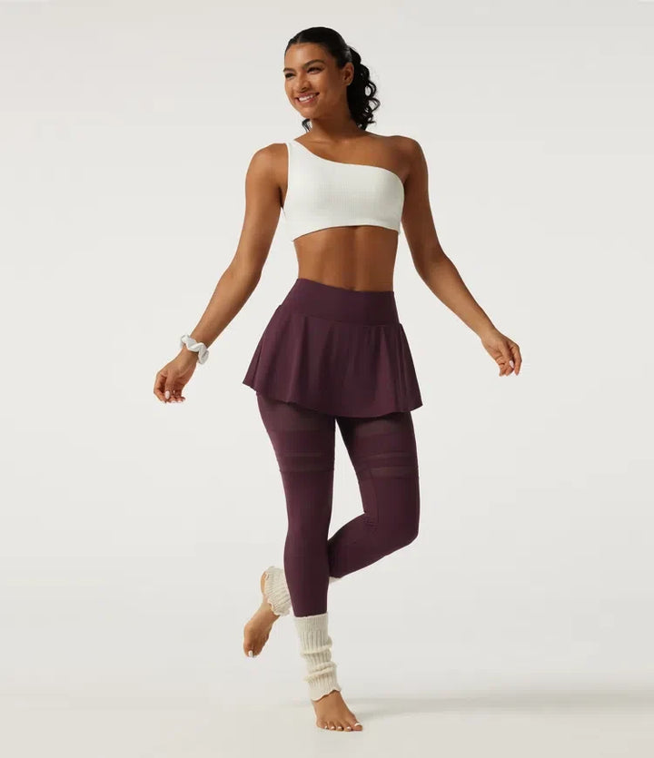 SoftlyZero Airy med medelhög midja plisserad kontrastmesh dansleggings med kjol med fickor