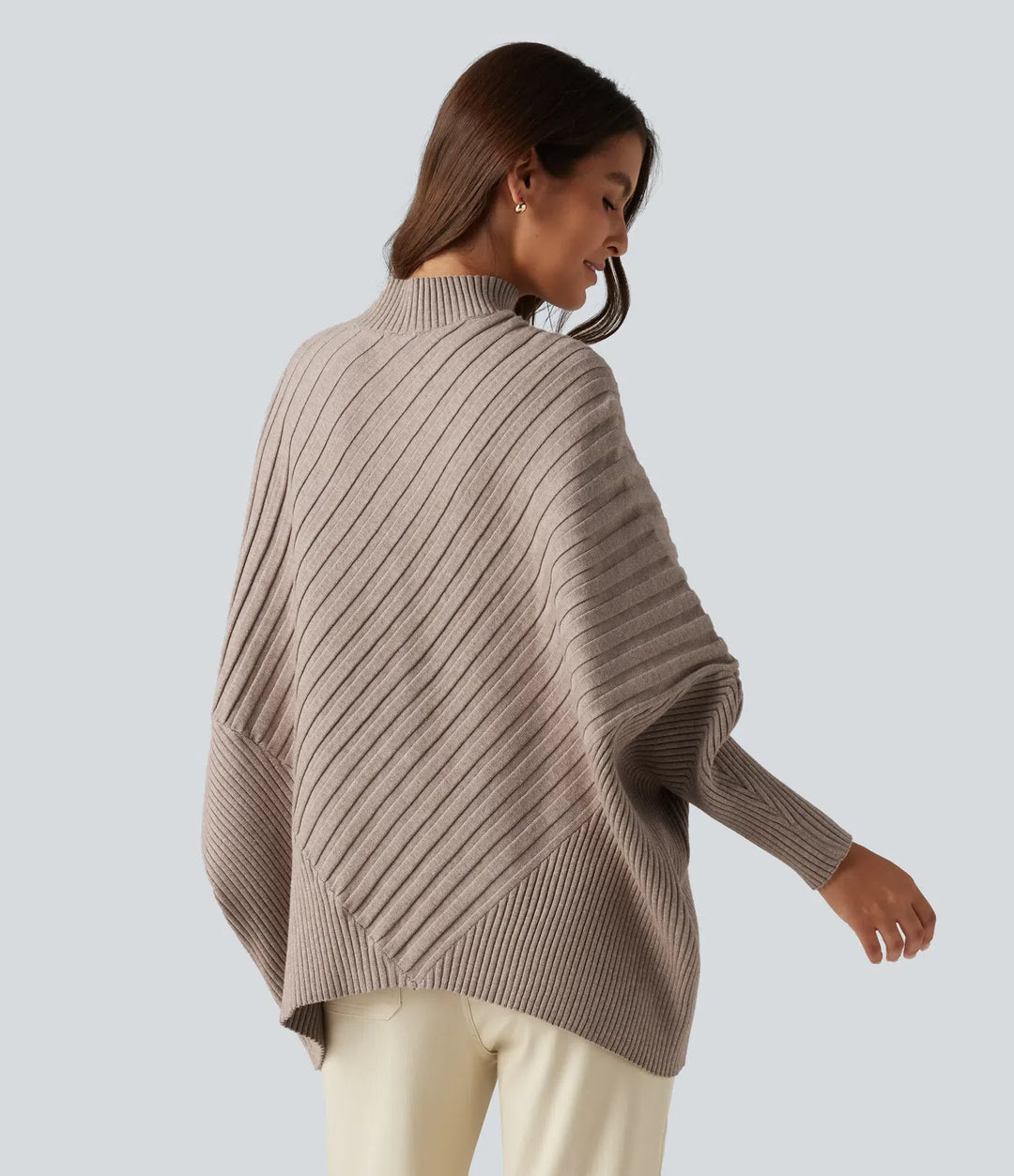 Hög hals lång fladdermusärm oversized vardaglig tröja