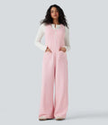 U-ringad ärmlös randig våffelstruktur vardaglig jumpsuit med fickor