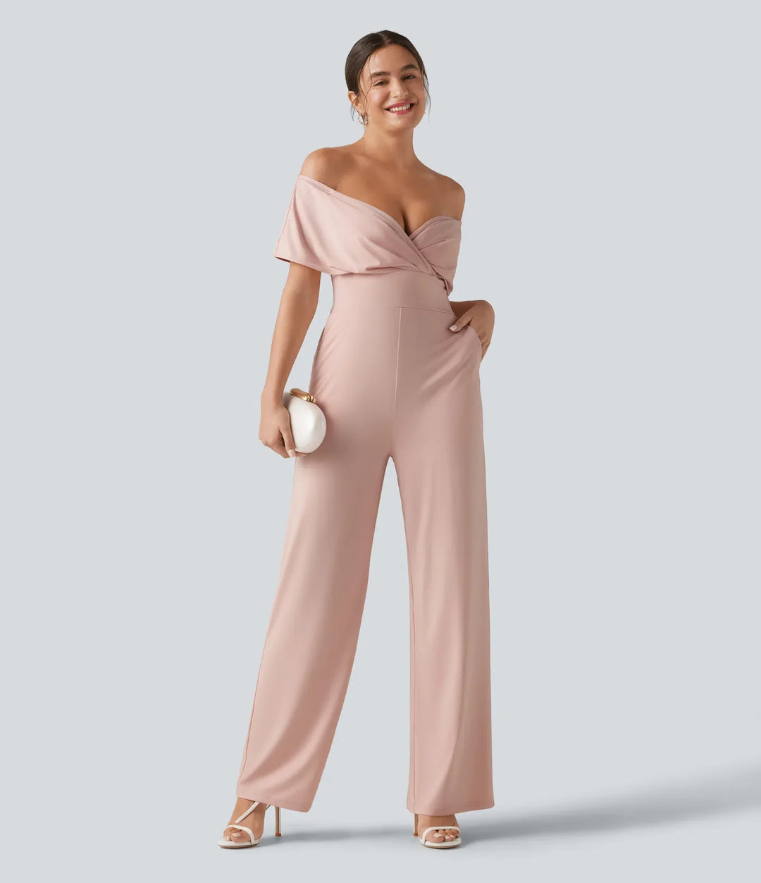 Bara axlar inbyggd BH kortärmad vardaglig jumpsuit med fickor