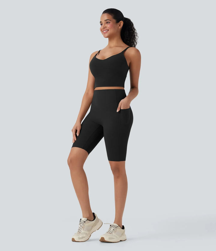 Halara UltraSculpt med hög midja scrunch-effekt rumplyftande magkontroll sidoficka formande träning cykelshorts 9&