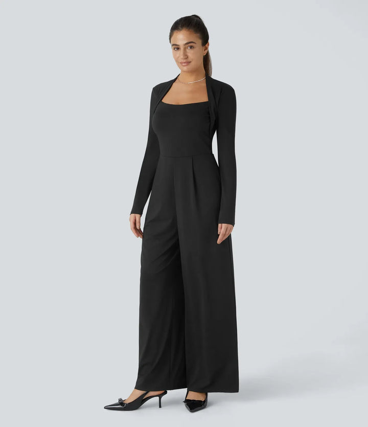 Långärmad vida ben jumpsuit