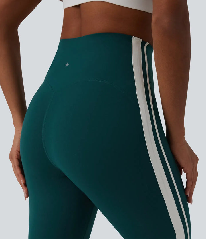 Lyckera UltraSculpt högmidjad magkontroll sida randig yoga 7/8 utsvängd leggings