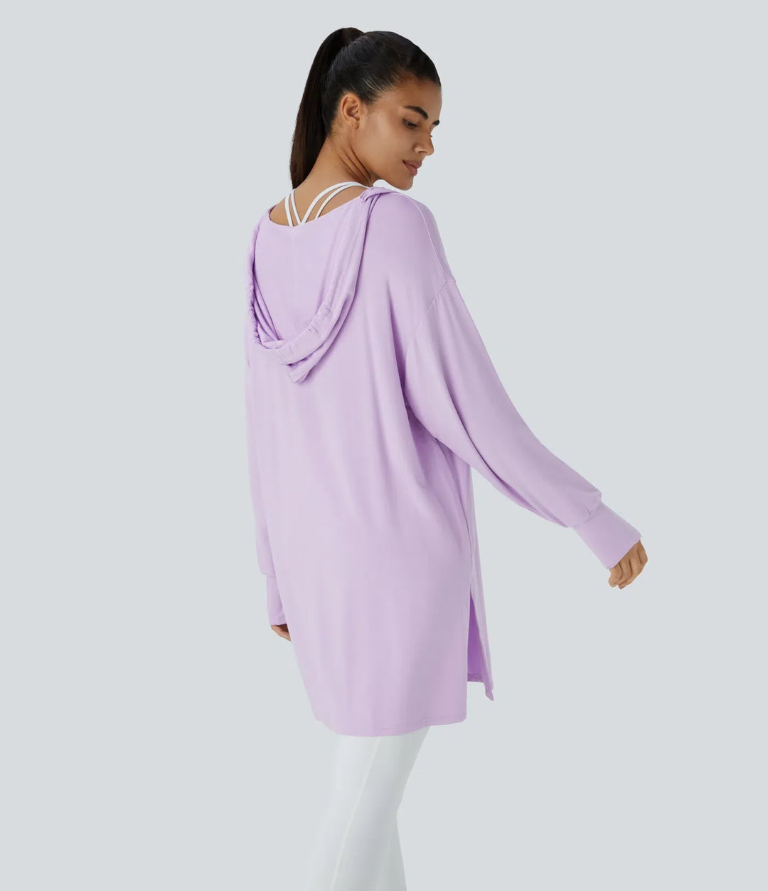 Med huva V-ringad dragsko tumhål lång modell vardaglig sweatshirt
