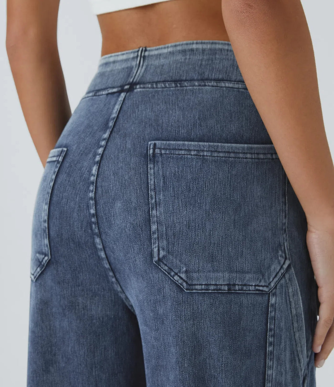 Lyckera Flex medelhög midja fickor raka ben vardaglig cargo jeans