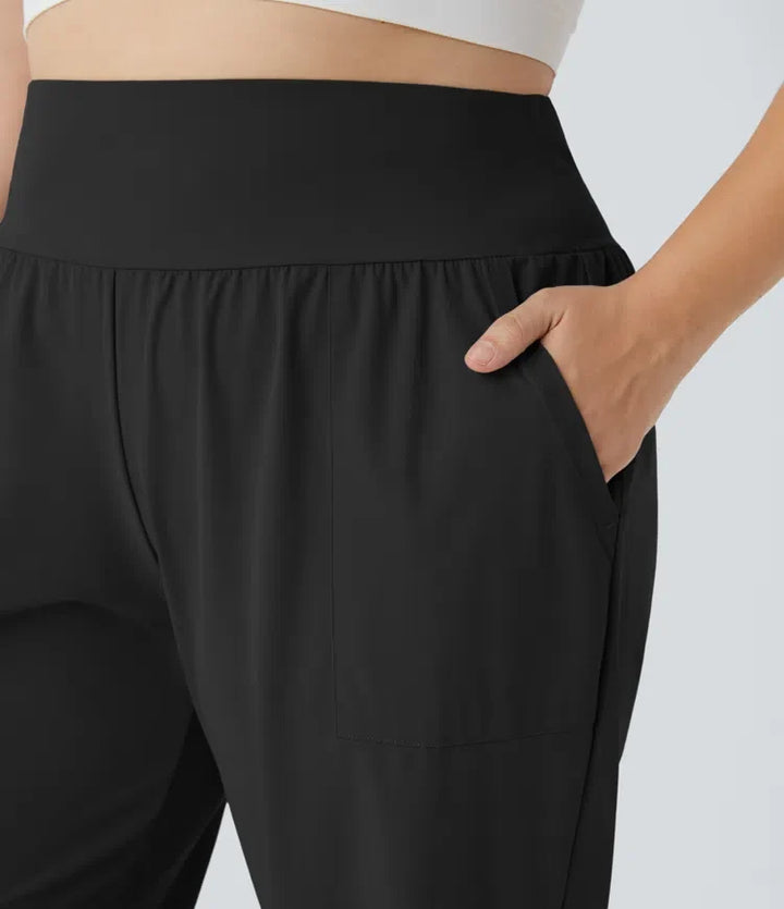 Med hög midja enfärgad ficka yoga plusstorlek joggingbyxor