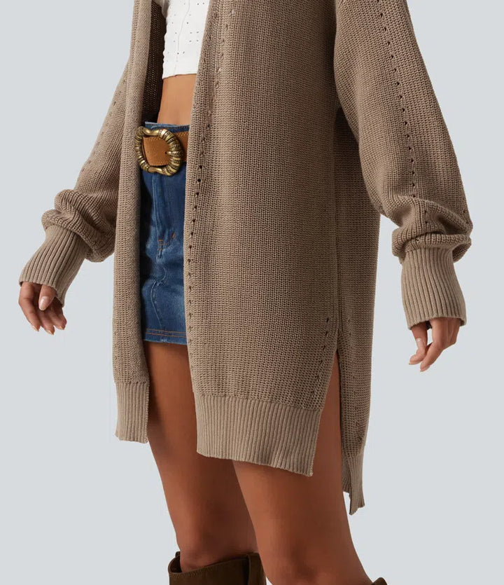 V-ringad öppen front långärmad lång modell vardaglig cardigan