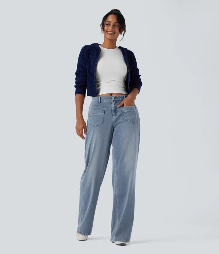 Lyckera Flex medelhög midja raka ben vardagsjeans med fickor