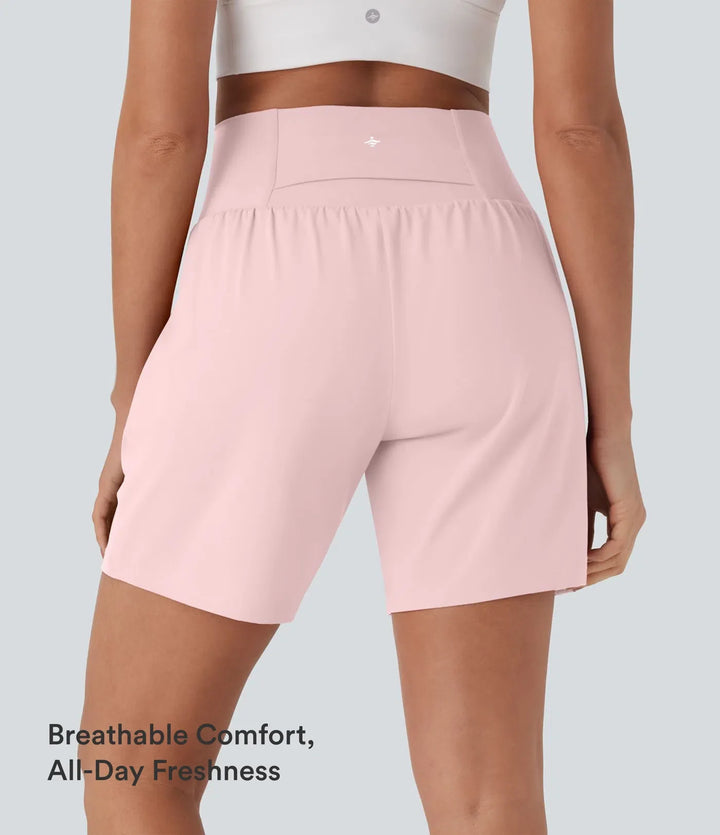 SoftlyZero luftig superhög midja 2-i-1 InstantCool yoga shorts 7" med fickor